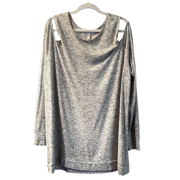 AnyBody Brushed Hacci Cold-Shoulder Top. Gray. Size 2X. - Picture 4 of 12